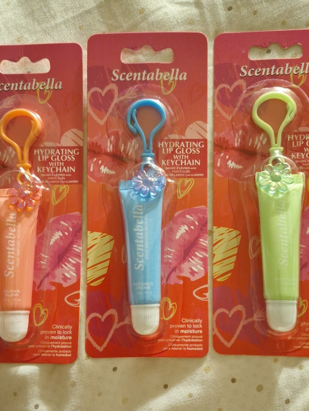 Abella Hydrating Lip Gloss Keychain Trio - Orange, Blue, Green